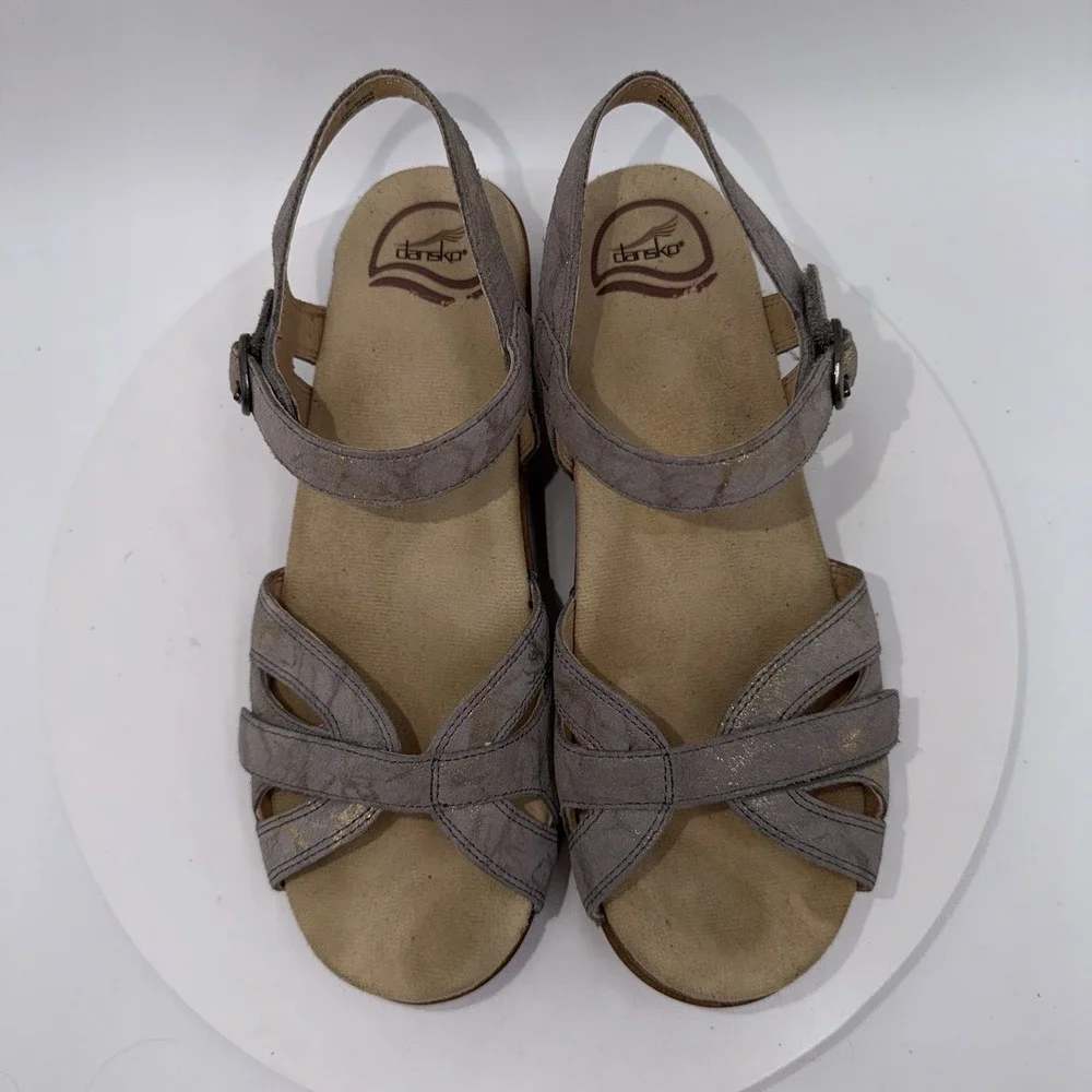 Dansko Season Slingback Sandals Silver Metallic Leather Women's Size 39/9